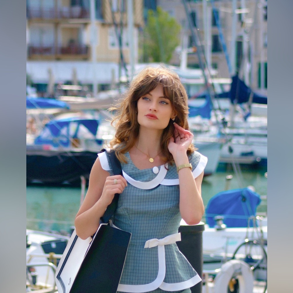 1950’s Inspired Marilyn Monroe Custom Blue Bow Tie Women Top Size Medium